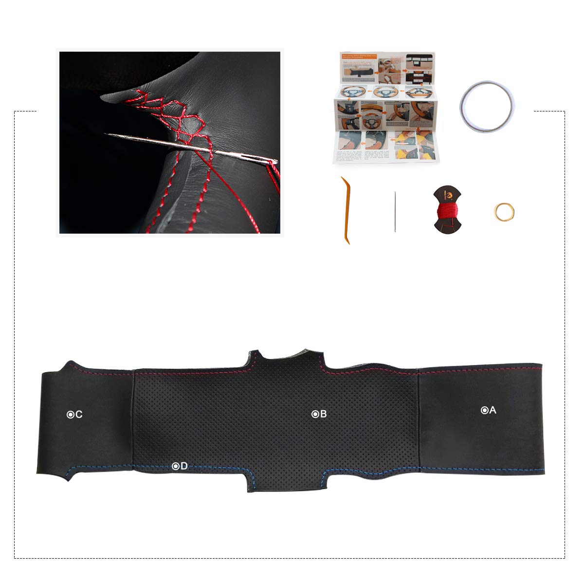MEWANT Passgenauer Lenkradbezug zum Nähen für BMW 5 Series | 3er E46 / 5 Series 2004-2005 / 5 Serie E39 2002-2003 / M3 2001-2006 / M5 2000-2003 Atmungsaktiv Für Beheizte Lenkräder