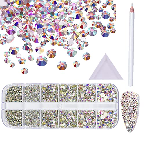 Aretes, Home GeorgeX Pedrería para Uñas Diamantes de Imitación para Uñas, 2100 Piezas Gemas de Cristal de Fondo Plano Decoración de Uñas de Cristal AB Brillante...