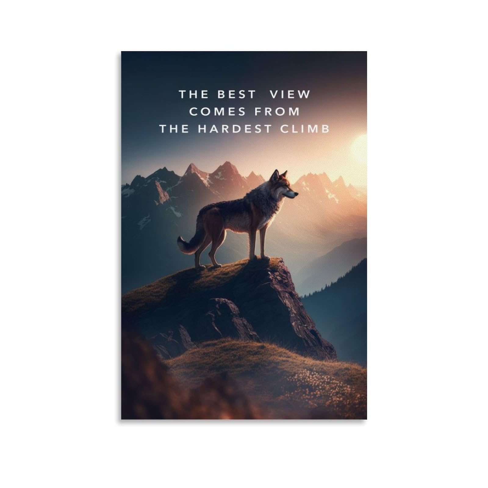 Ndieha Unframe-Hardest Climb Wolf Hardest Climb Wolf Poster Animal Art Prints Home Wall Aesthetic16x24inch(40X60cm)