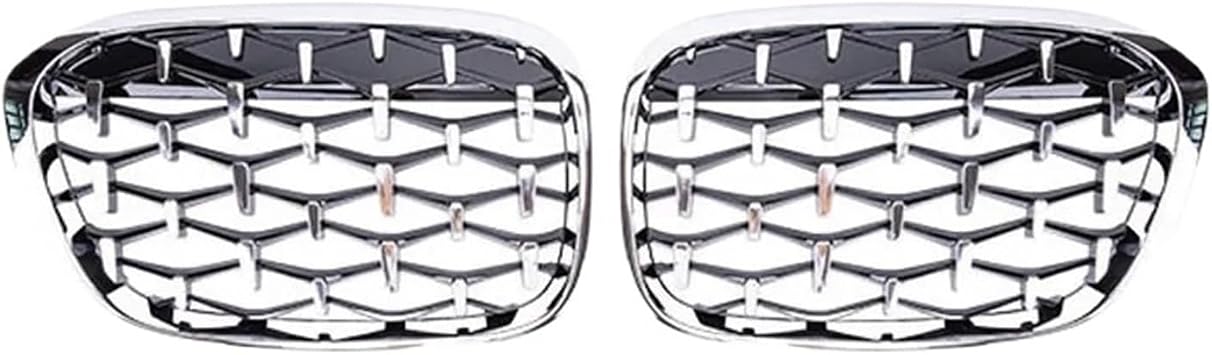Car Diamond Front Kidney Grille Racing Grill ,Compatible with BMW X1 F48 F49 2016 2017 2018 2019Full Silver