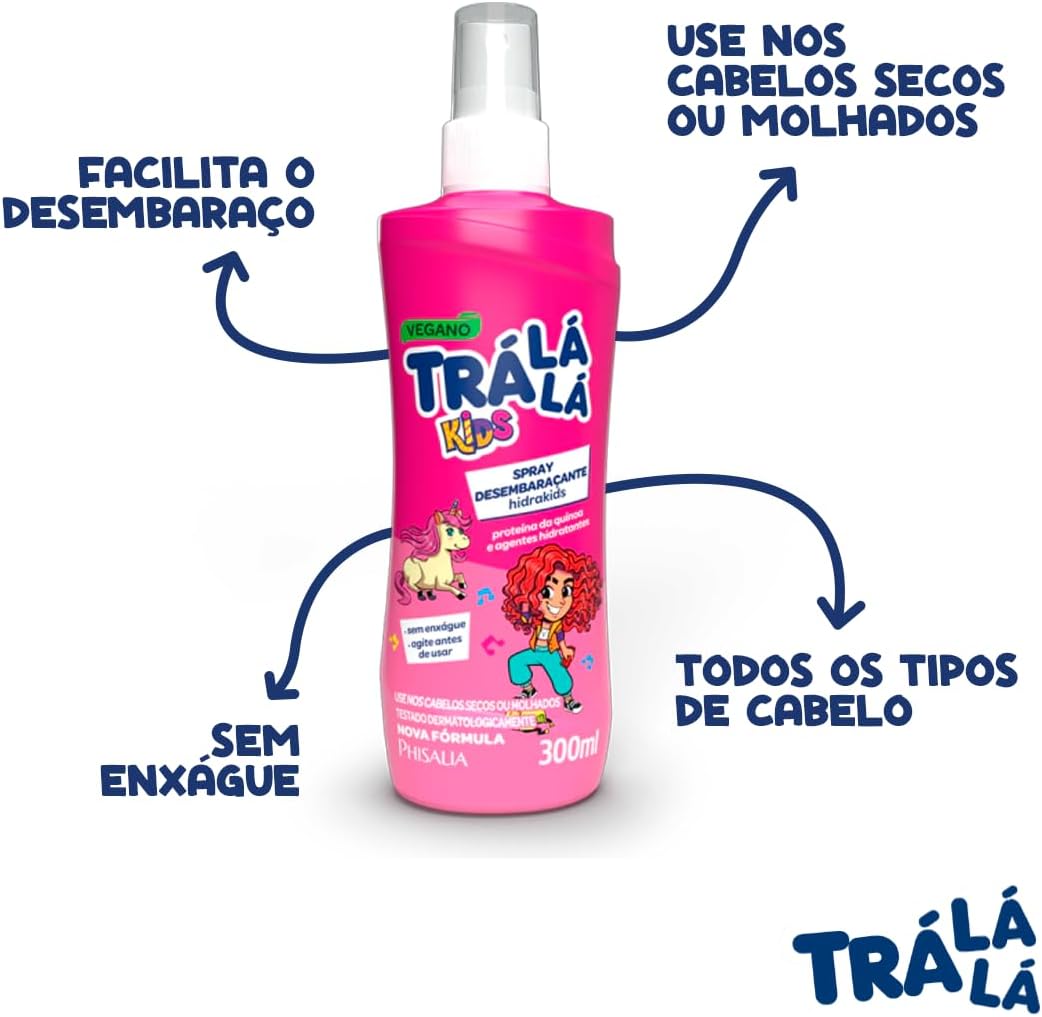 Trá Lá Lá Spray Desembaraçante Hidrakids Personagem Kids Rosa 300 Ml