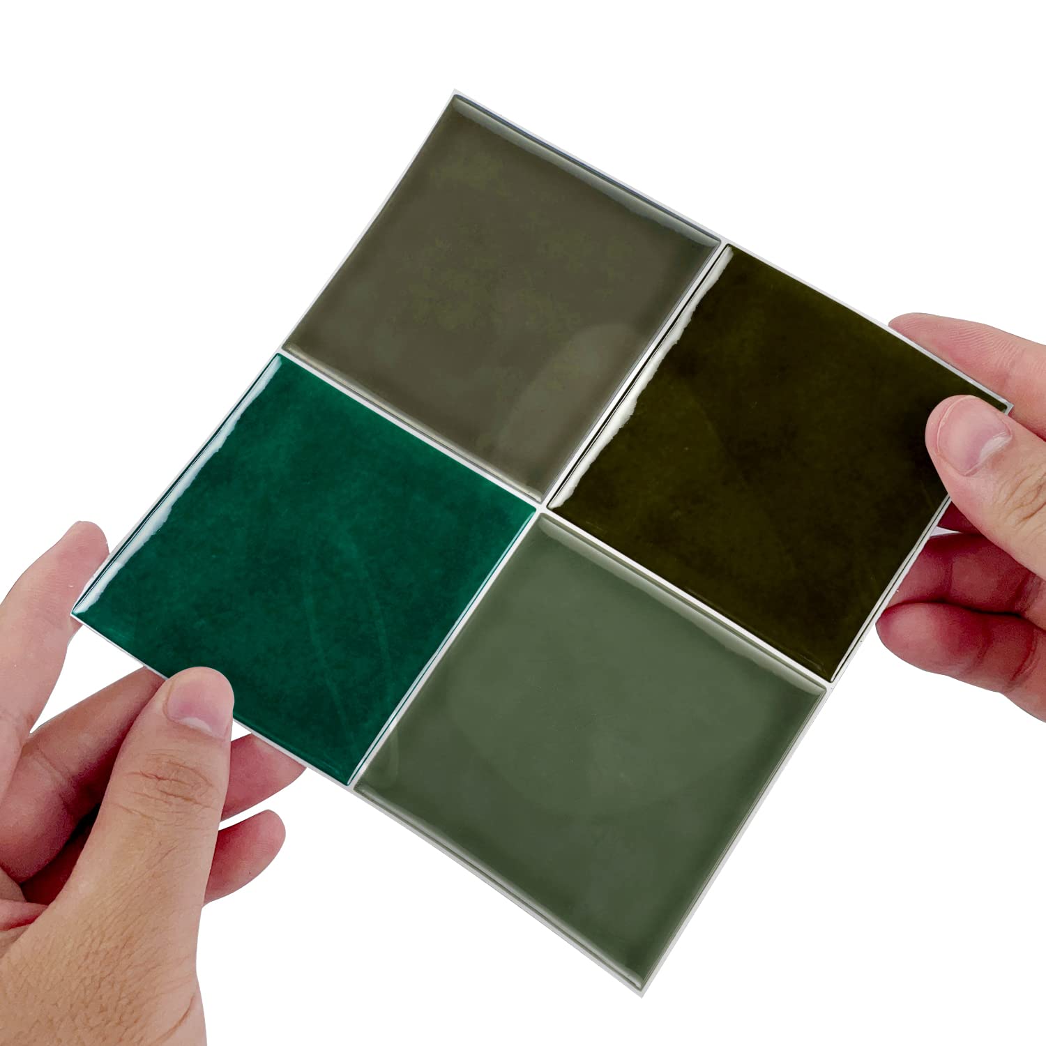 Alwayspon 25PcsX15cm/6inch Green Mosaic Effect Thick Tile Sticker, Vinyl Peel and Stick Self-Adhesive Splashback Waterproof Stick on Tile Transfer Sticker for Kitchen Bathroom Wall