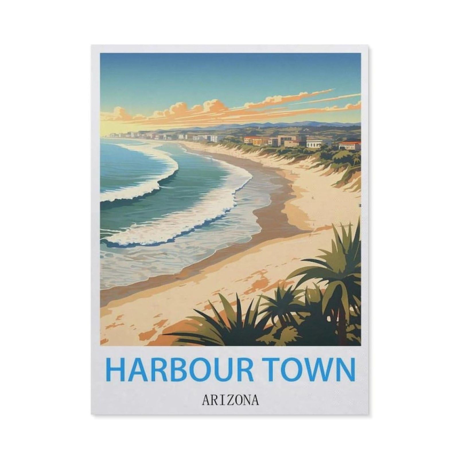 BEAYODKP 5D DIY Diamond Painting，Harbour Town Arizona Vintage Travel Poster，Art Living Room Wall Decoration Gift（50 x 60 cm/19.68 x 23.62 inches）-BW73