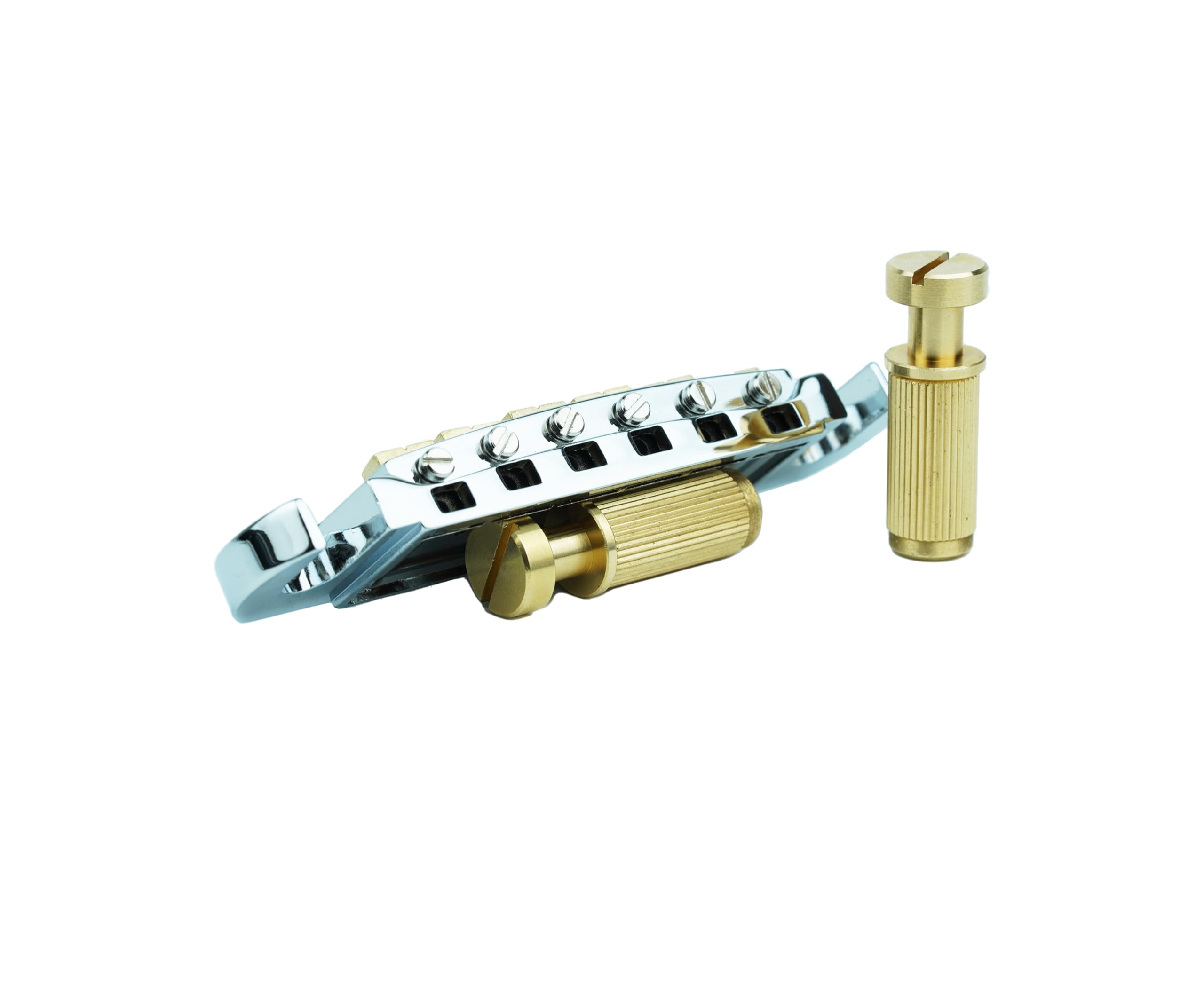 Guyker Puente envolvente para guitarra ajustable con sillines y postes de latón (GM006, cromado)