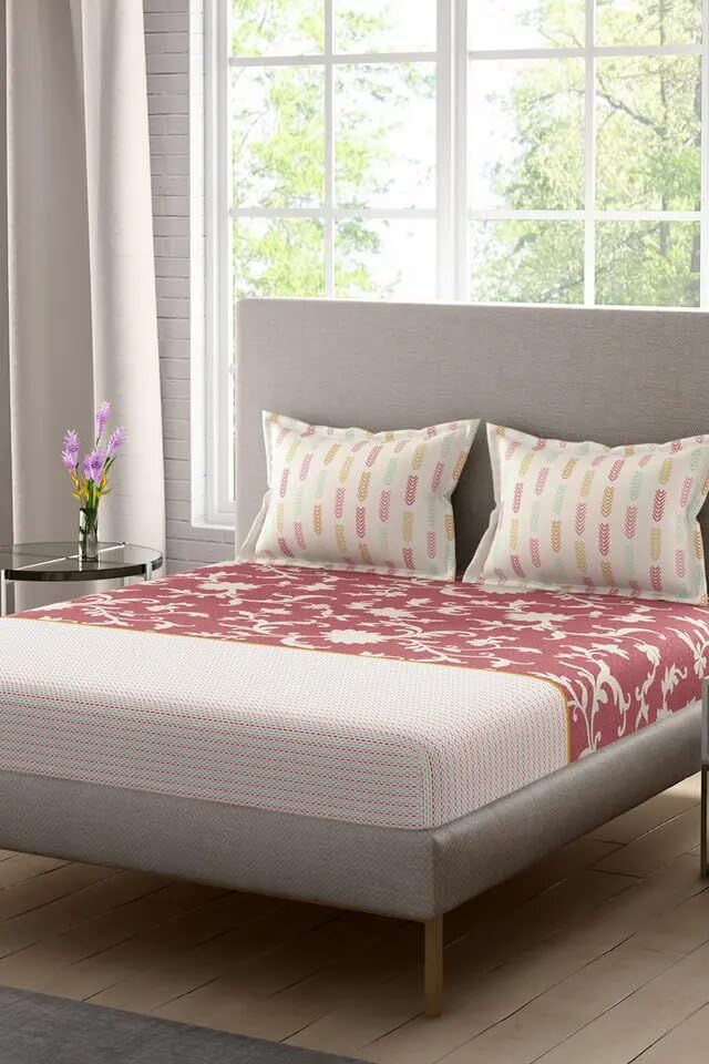 Portico New York Lavender is Cotton 144 TC Super King Size Double Bedsheet with 2 Pillow Cover (Happiness3) (B09GS2Y5MH) Amazon Price History, Amazon Price Tracker