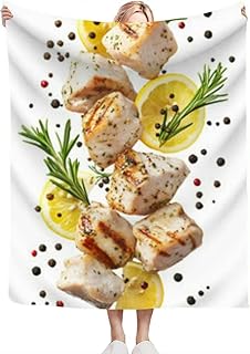 Fresh Grilled Chicken Cubes Flying Lemon Slices Rosemary sprigs Black Throw Blanket for Couch Bed Soft Cute Fleece Fuzzy Spring Summer Throw Blankets 50X60 Cozy Living Room Throw Blanket for Chair
