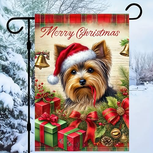 Image of BlissYard Christmas Yorkshire Terrier Garden Flag 12x18 Inch Polyester