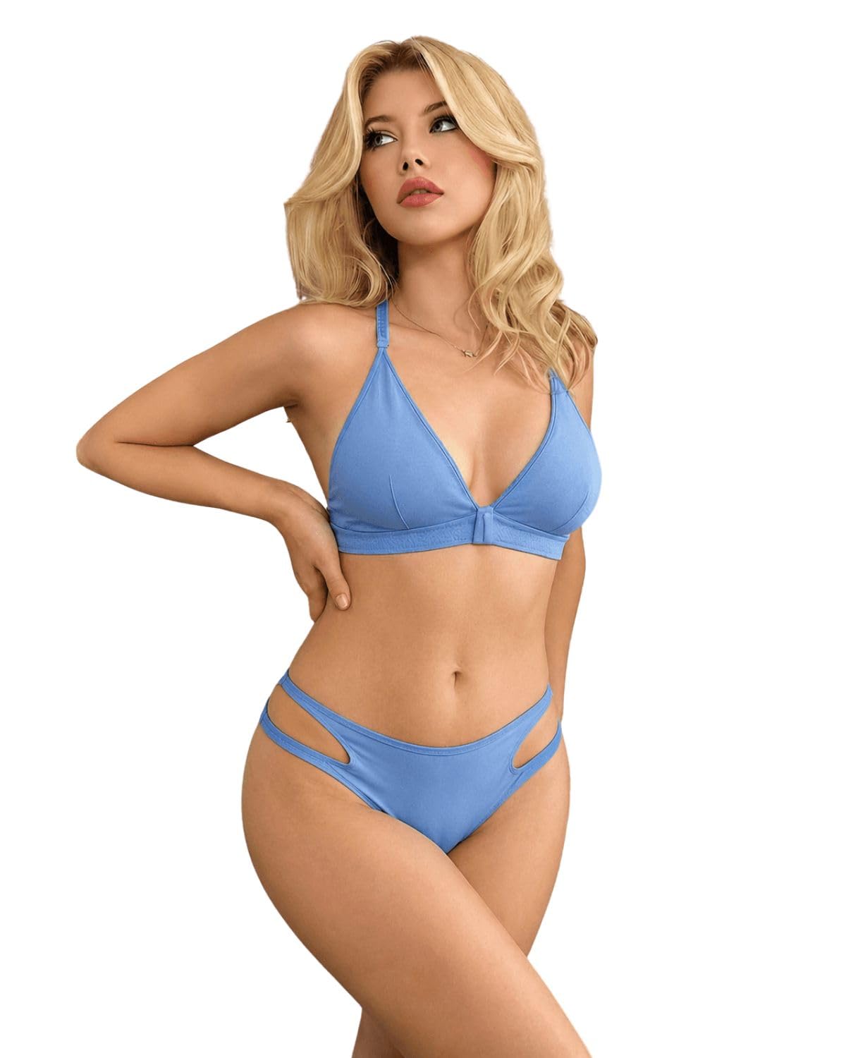 Women’s Lace Back Bralette with Panty Set, Stylish Blue Triangle Bra & Green Bikini Panty, Soft Stretch Lingerie Set, Comfortable Everyday Innerwear for Women & Girls(Multi 30)-image-14