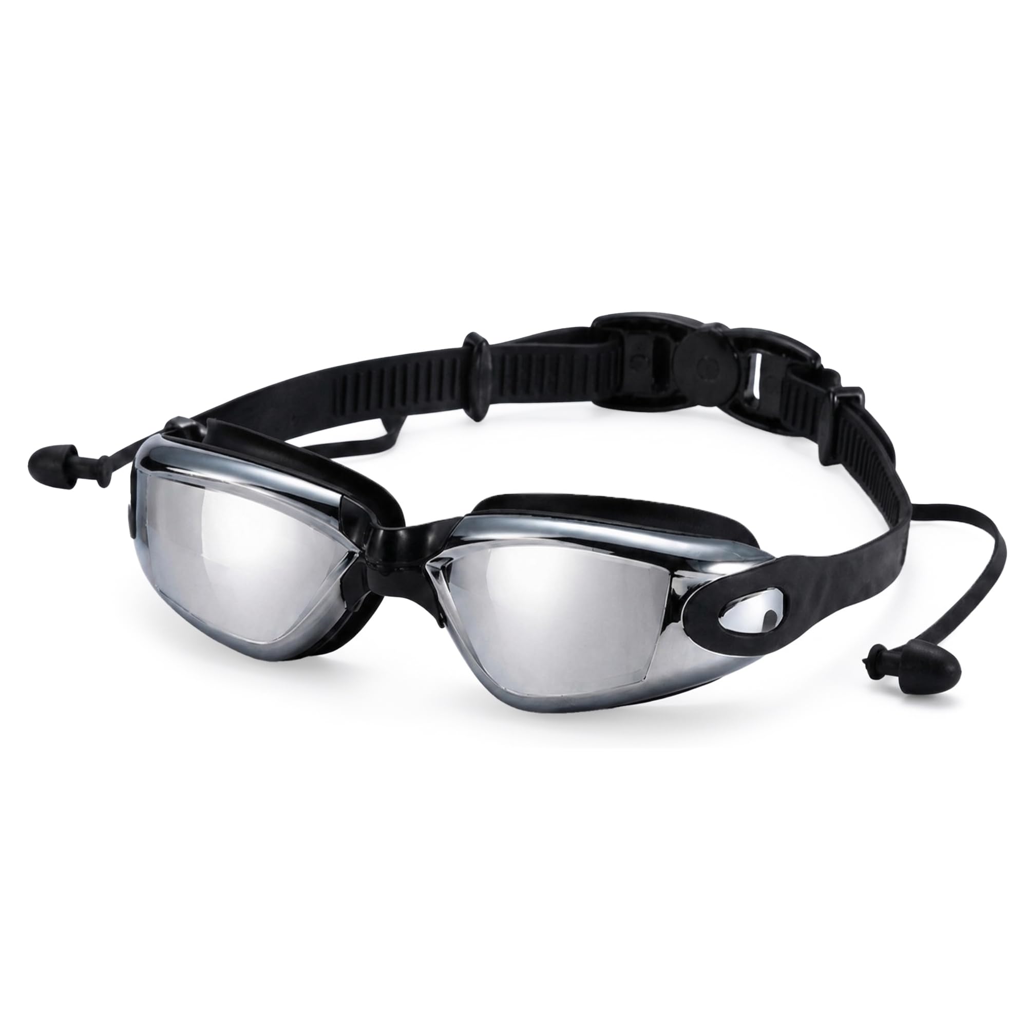 Swimming Goggles for Adults, Anti-Fog Swimming Goggles with Earplugs, Leak Proof Swim Goggles UV Protection Wide Vision Mirrored Lens for Men Women Triathlon Pool Open Water