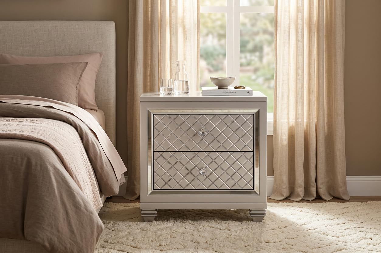 First of a Kind Shiney Contemporary 5 Piece Queen Bedroom Set High Gloss White Finish with Upholstered Headboard, Sleek Modern Bedroom Furniture Set for Coordinated Interiors