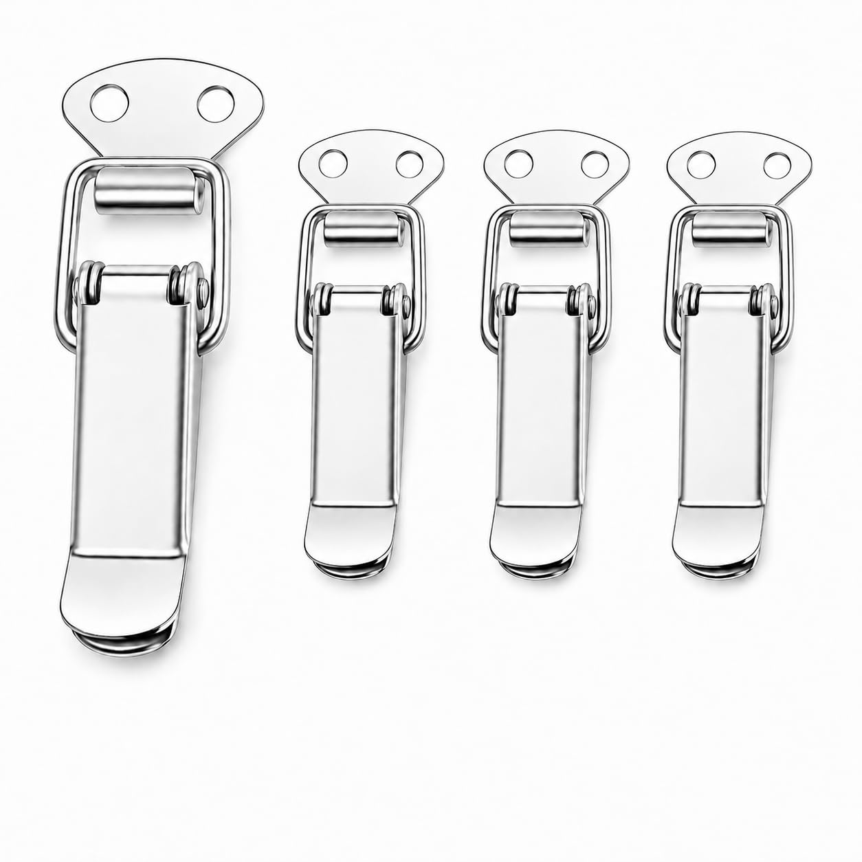 GUGUGO Stainless Steel Tension Clasp 4 PCS 47.6mm, Spring Loaded Toggle Latch Lever Catch Clamp Clip Lock with Screws, Quick Release Tool Box Latch for Cabinet, Drawer, Case, Chest, Trunk Silver
