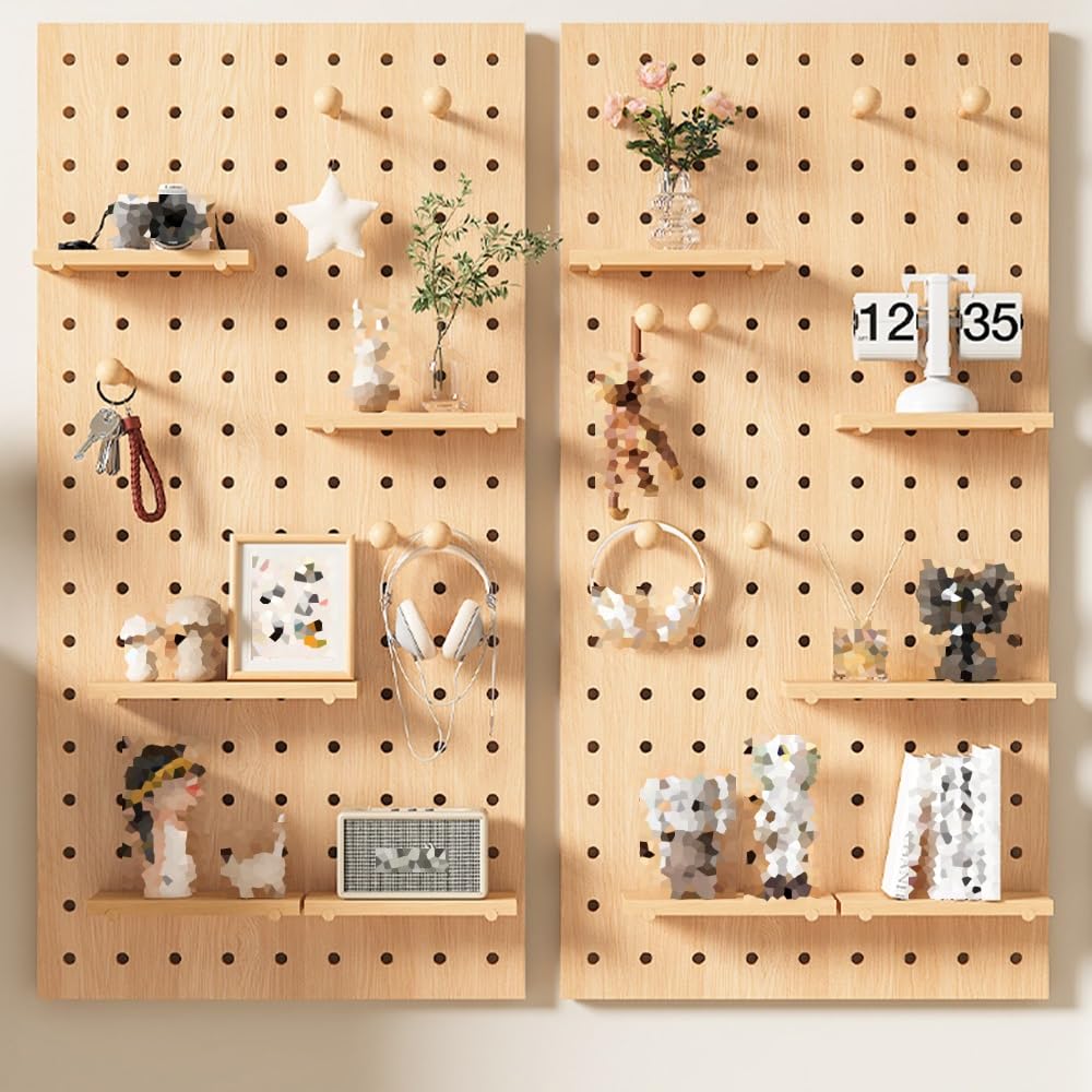 Pegboard Organiser, Holz Ornament Display Peg Board, Wandhalterung Display Stand, Storage Combination Set Mit Dekorativem Brett Holzstäbe Für Home Office Garage(WoodB,65X85X2cm)