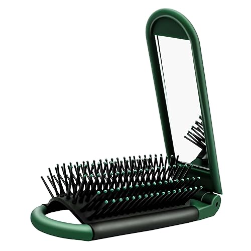 Cepillo de pelo plegable con espejo, cepillo de viaje compacto, cepillo de pelo plegable, peine portátil para el cabello, mini cepillo de pelo de