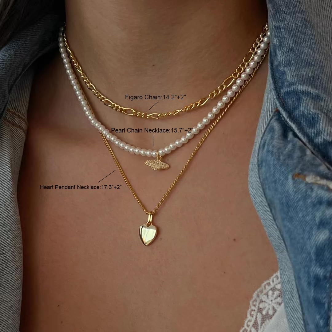 VIROMY Gold Necklace for Women 14k Gold Chain Necklaces Dainty Layered Necklaces Simple Stackable Pendant Necklaces Herringbone Cuban Paperclip Chain Gold Choker Necklaces Gold Jewelry for Women - Image 4
