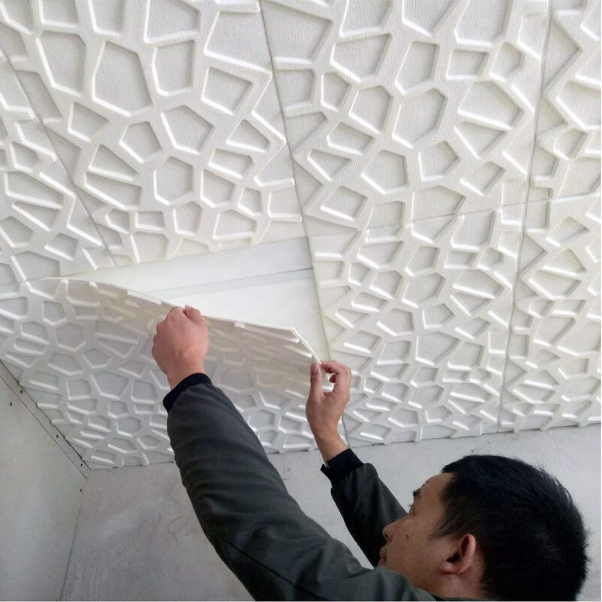Self-Adhesive Waterproof Foam 3D Ceiling Wallpaper for Bathroom, Living Room, PVC Self Adhesive for for Bedrooms, Living Room (70 x 70 cm) (1 pc, Geometric White)_BZ_RK-3D GEOMETRIC PATTERN FOAM SHEET (B0D8TKLVQD) Amazon Price History, Amazon Price Tracker