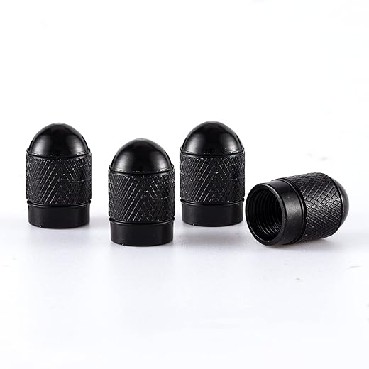 GaRhomxy Car Tire Valve Stem Caps, 4 PCS Universal Aluminum Alloy Tire Trim Accessories Dust Tire Covers for Cars, SUVs, Trucks, and Motorcycles(Black)