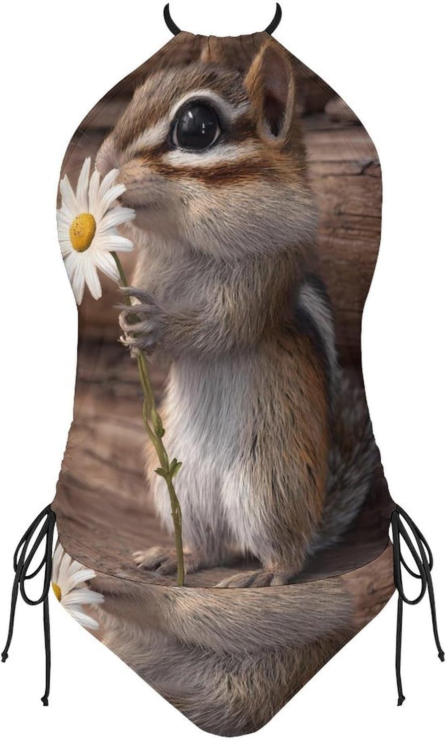 Chipmunk Holding Daisy Flower Women Tankini 2 Piece Swim Bathing Suits | tummy control,high neck top with bottom,swimwear,swimsuits