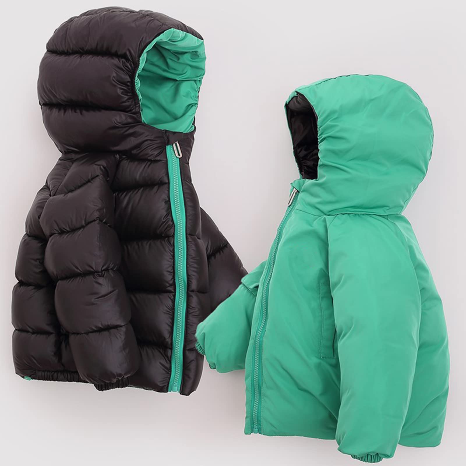 Piumino Double-Face Ispessito per Bambini Inverno Ragazzi e Ragazze Piumino Bianco con Cappuccio Invernale Capispalla Caldo Antivento,Black,11(110CM19KG)