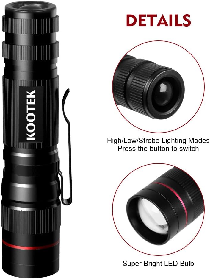 Kootek Mini LED Flashlights Pocket Pen Flashlight 5 Pack Waterproof Zoomable Bright Flashlight for Kids Child Outdoor Hiking Biking Camping Cycling Emergency Light (0.83 Inch Wide)