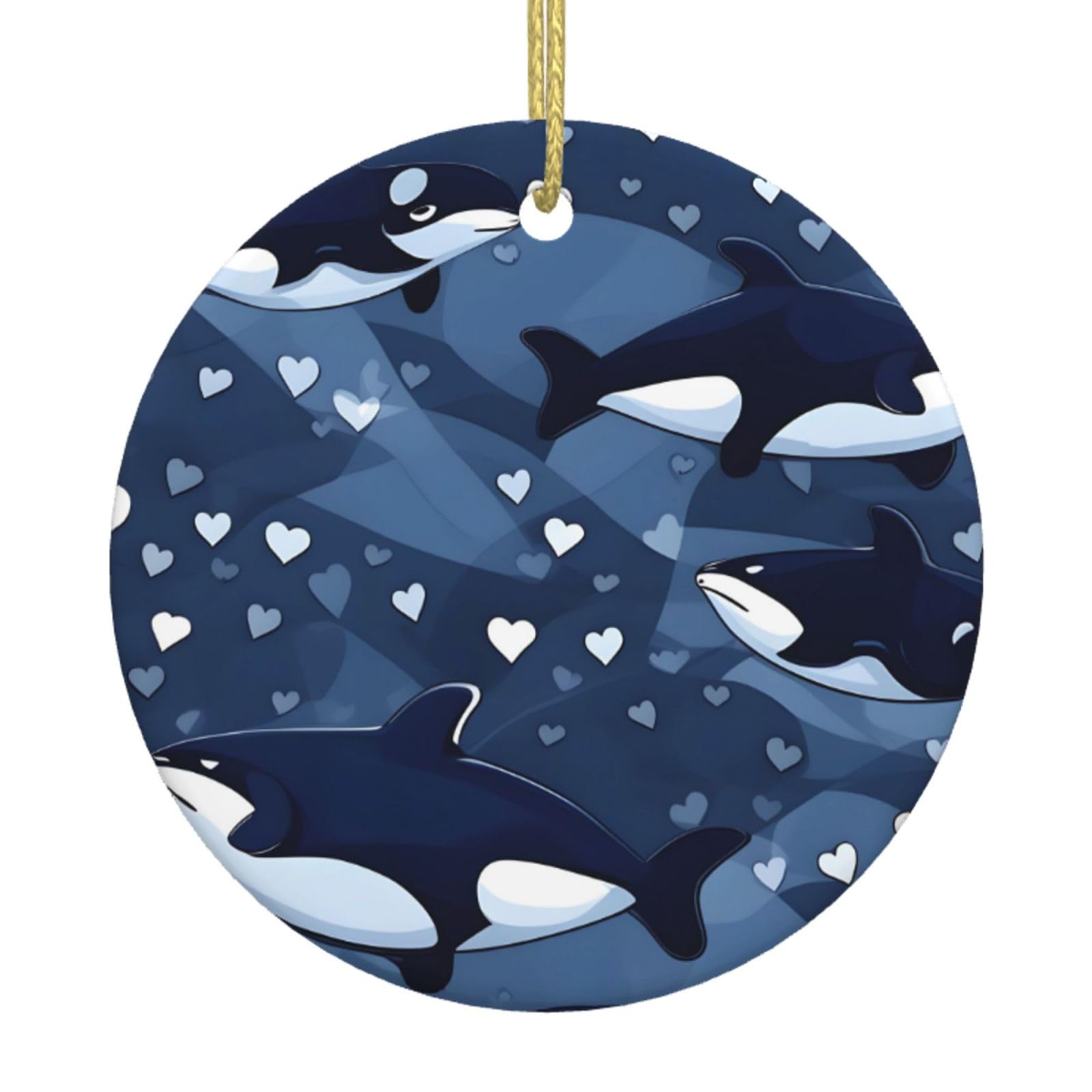 Blue Killer Whale Printed Christmas Tree Ceramic Ornaments Holiday Decoration Christmas Unique Pendant for Christmas Party
