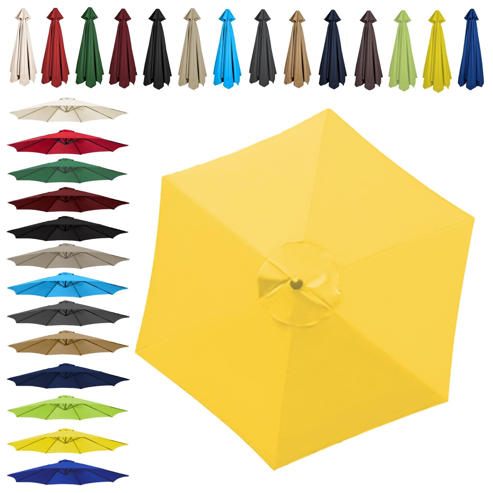 Sun Umbrella Replacement Cloth - 200cm | 2.7m | 300cm (6.5'/8.8'/9.8') - Umbrella Replacement Canopy For 6 Arms/8 Arms, Waterproof UV Protective Polyester Cloth(Color:Yellow,Size:6 ribs-2m(6.5ft)) — image 1