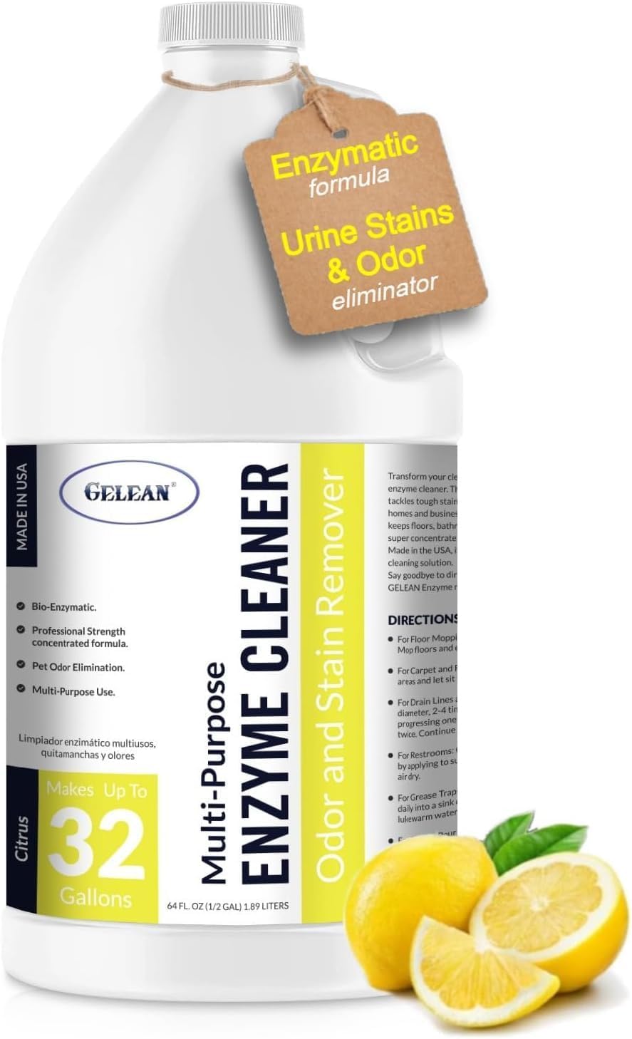 GELEAN Probiotic Enzyme Citrus Cleaner 64oz - Pet Stain Odor Remover for Drains, Floors, Bathrooms, Trash Cans - Made in USA