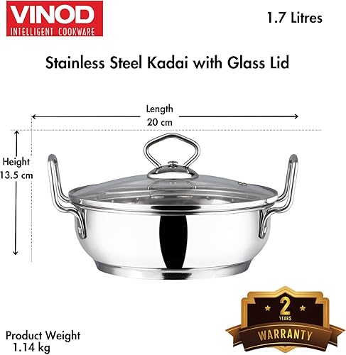 Miniatura 5 de Vinod Utensilios de cocina para inducción Kadai con tapa plateada 2 litros