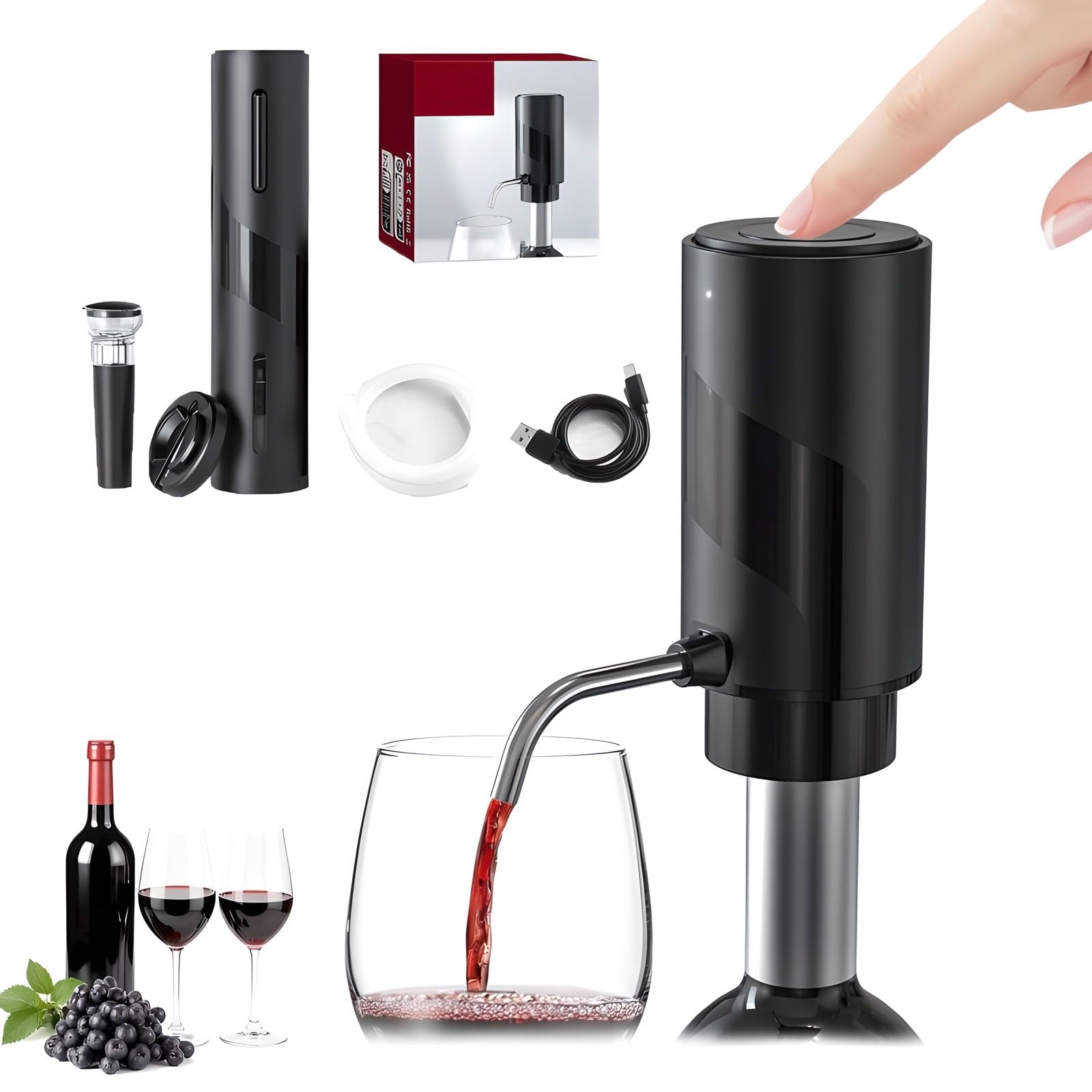 Distributeur de vin électrique avec bec verseur automatique rechargeable avec câble de charge USB