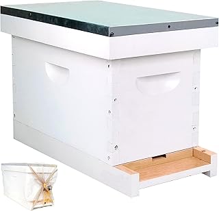 5 Frame Langstroth Nuc Beehive with Mesh Transport Bag, Hand Painted Bee Hive Nuc Box Includes Beehive Frames and Waxed Foundations (Unassembled)