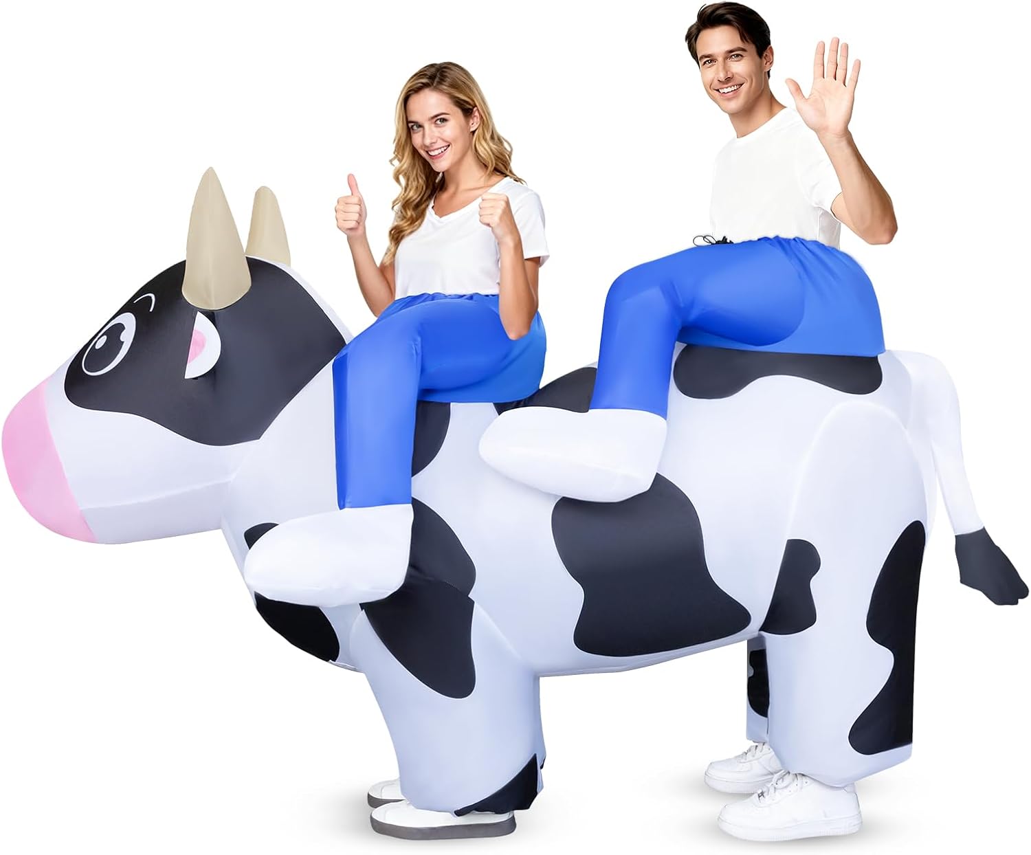 Couples Inflatable Cow Costume, 2 People Blow Up Cow Animal Farm Costume for Indoor Outdoor Funny Riding Men Women Friends Adult Cosplay Western Party