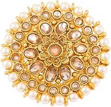 Efulgenz Indian Jewelry Rings Bollywood Rings Traditional Round Faux Pearl Crystal Kundan Adjustable Big Ring Finger Jewelry for Women