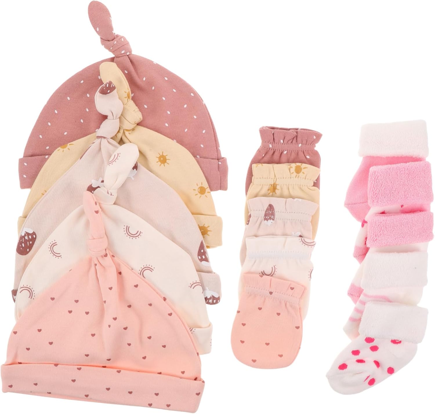 5Sets Soft Cotton Beanie Mittens and Socks for Home Photoshoot Use No Scratch Outfit for Newborns Easy to Wear and Gentle Skin