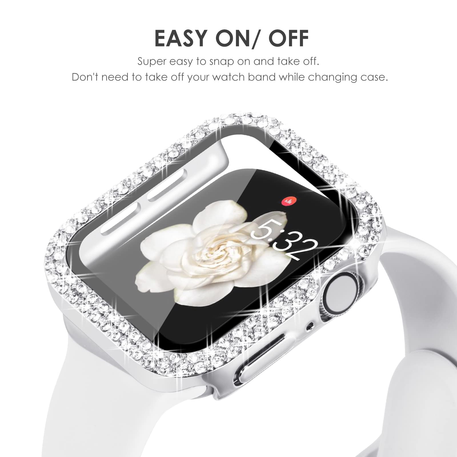 NewWays 2 Pack Compatible with Apple Watch Case 40mm Built-in Screen Protector,Women Diamond Bling Cases for iWatch Series SE(2025-2020) 6 5 4,Silver/Clear — view 5