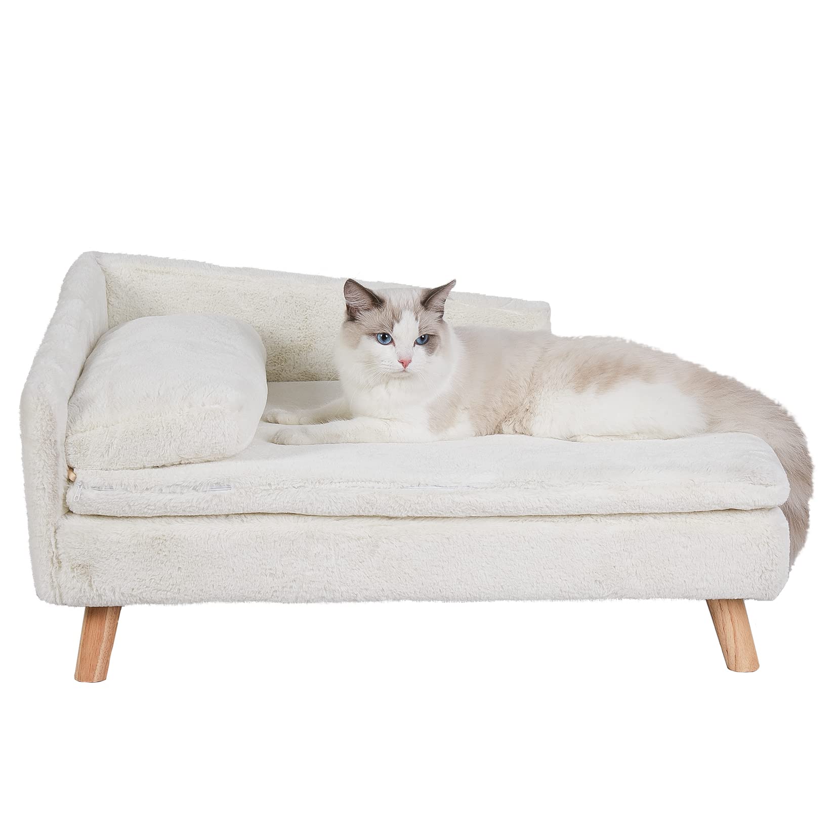 BingoPawL Shape Dog Sofa Bed Rubber Wooden Legs with Cushion Mat Plush Pillow Luxury Cat Chaise Bed Soft Warm Nesting Couch Stool