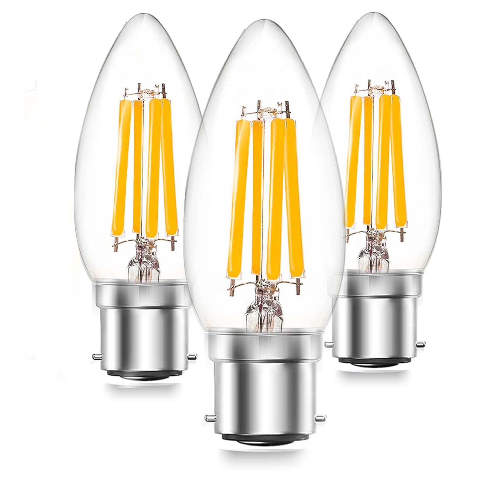 4W C35 Bayonet Cap Candle Bulb，LED Filament Candle Light Bulbs dimmable, B22 led Bulb Warm White 2700K，400lm，AC 220V，Equivalent B22 40W Incandescent，Decorative Retro Light Bulb ，Pack of 3.