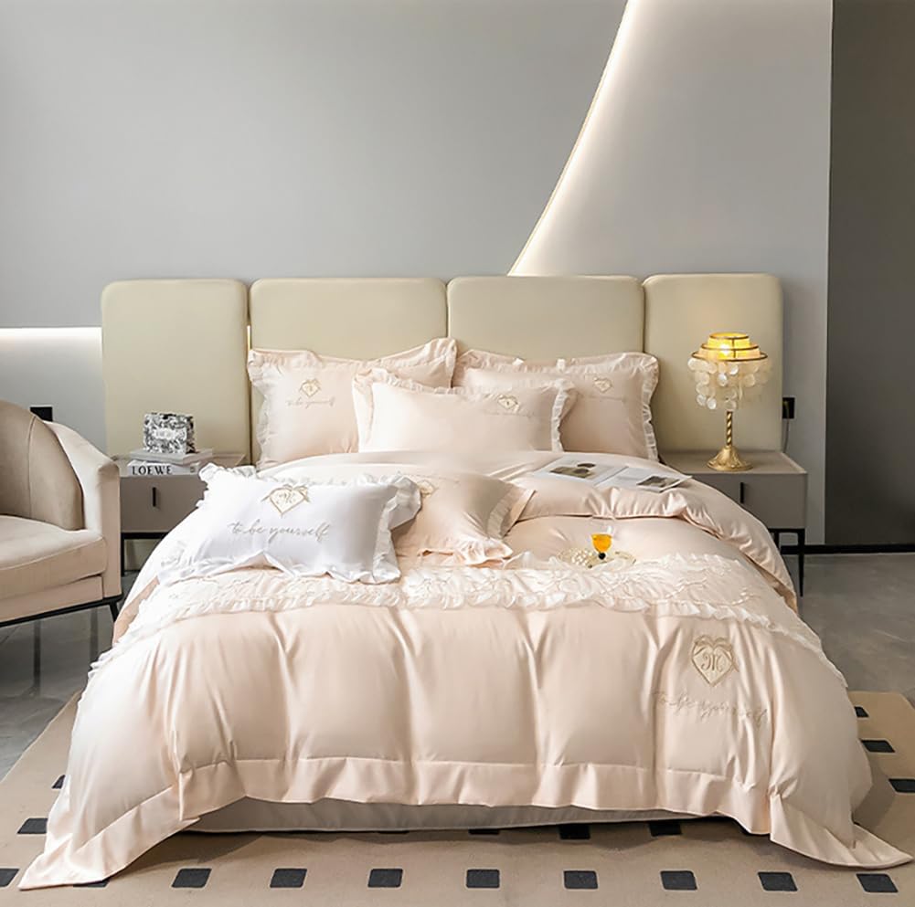 [Asisebom] 布団カバーセット 4点セット 接触冷感 姫系 ツルツル艶と手触り感 春夏 シルク ダブル キング 布団カバー