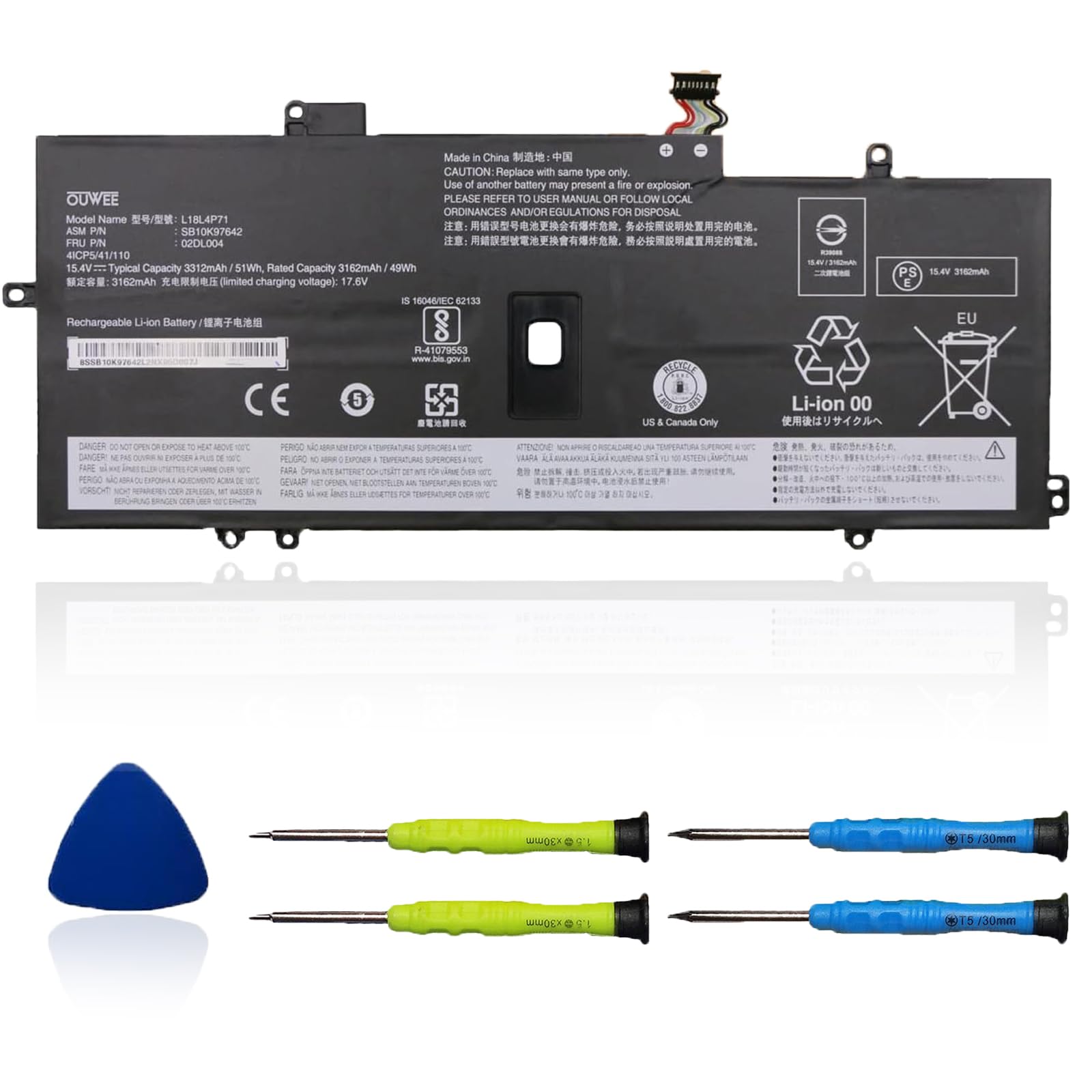 OUWEE L18L4P71 L18C4P71 Laptop Battery Compatible with Lenovo ThinkPad X1 Yoga 4th 5th Gen/X1 Carbon 7th 8th Gen Serie 02DL004 SB10K97642 02DL005 L18M4P72 SB10K97643 02DL006 SB10K97644 15.4V 51Wh