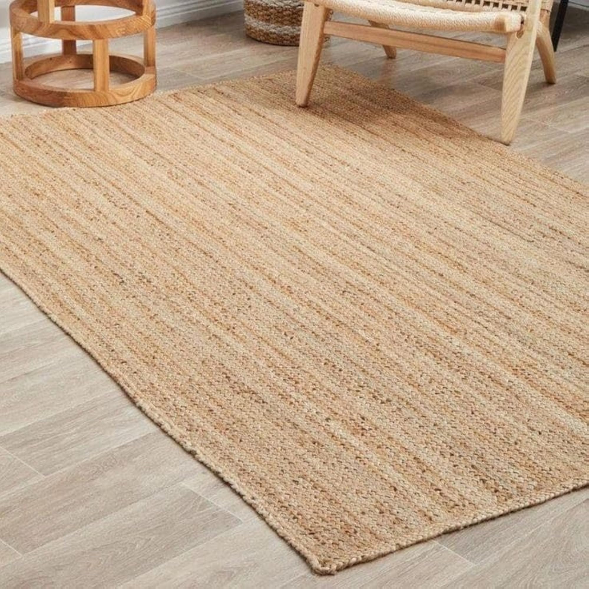 Jute Braided Natural Rectangular Rug, Hand Woven