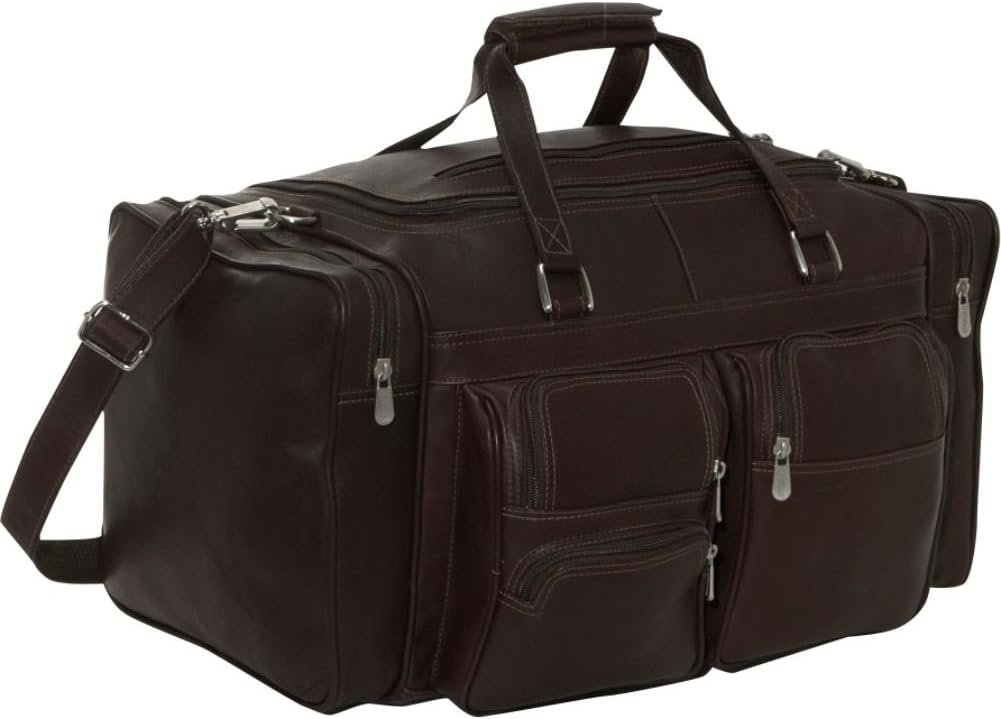 Piel Leather 20In Duffel Bag with Pockets, Chocolate, One Size