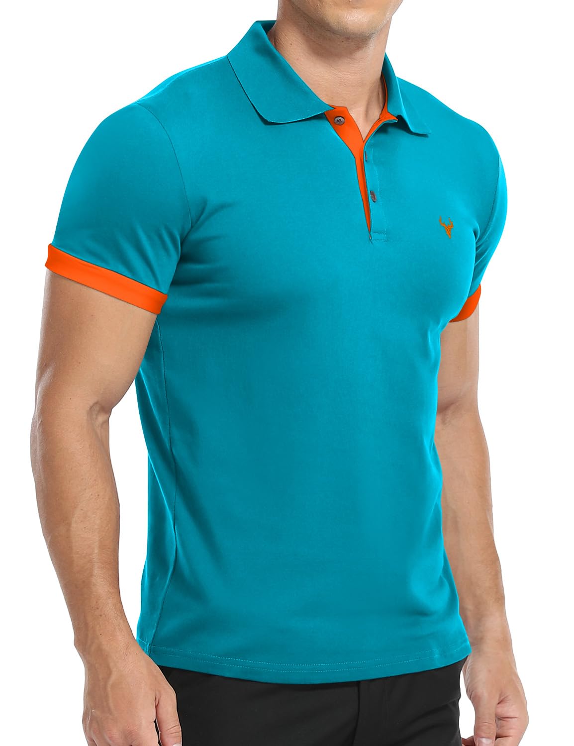 KUYIGO Uomo Polo Manica Corta Ricamo Testa di Cervo Golf Tennis Cotone T-Shirt S-XXL