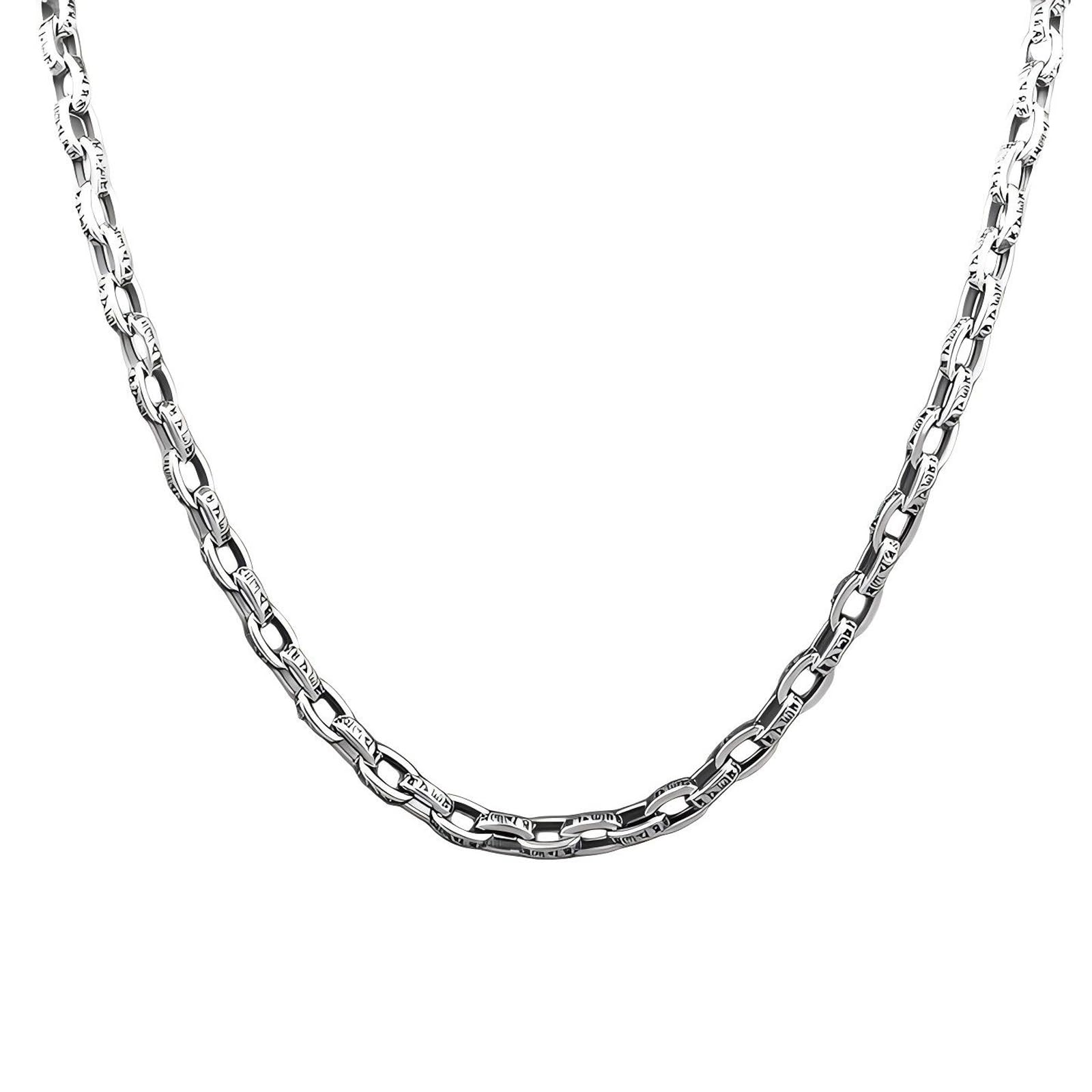 Italian Sterling Silver S925 Retro Chain Necklace for Men, Vintage Style Jewelry Gift (24'' Sanskrit)