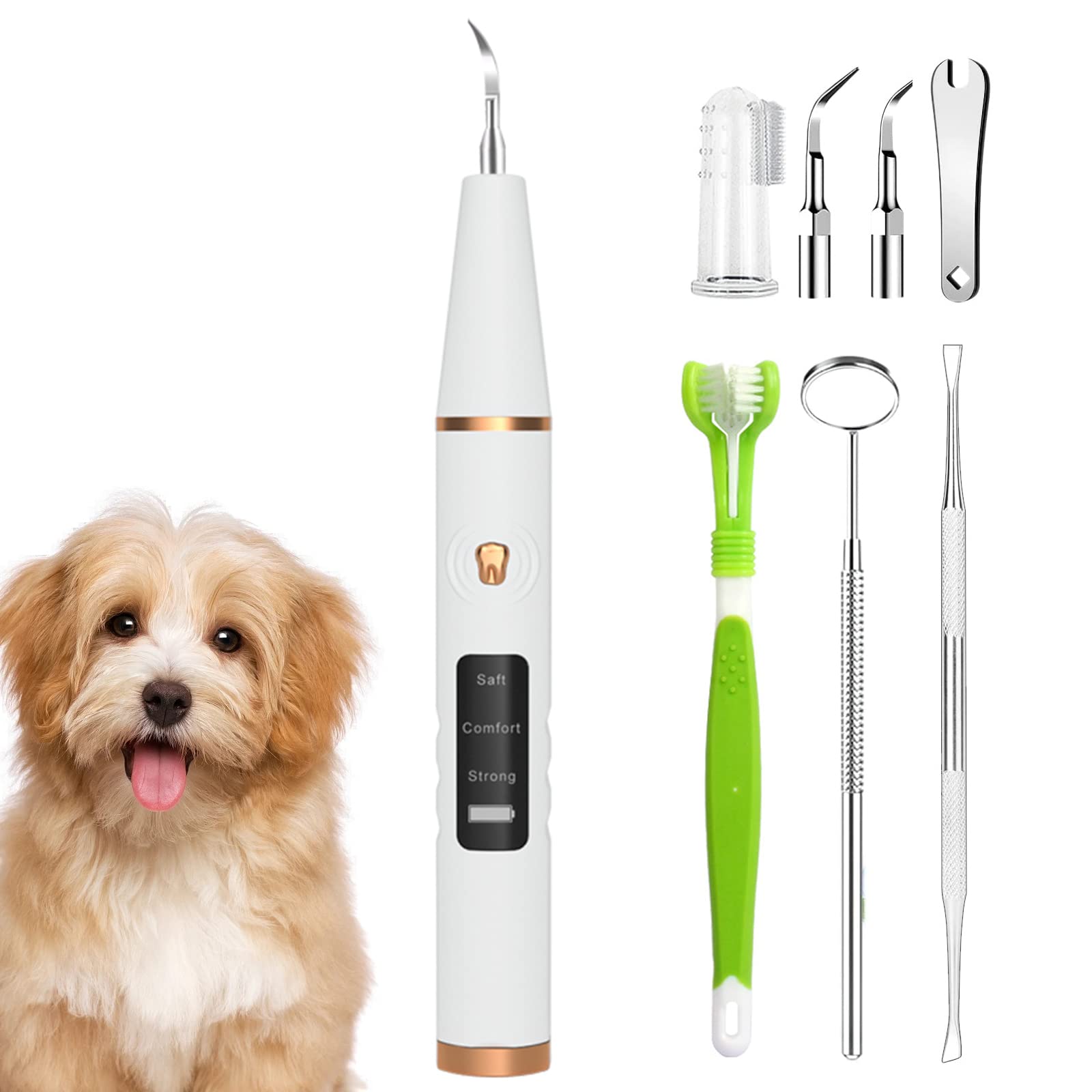 HURKEYEDog Tooth Plaque Remover, Pet Ultrasonic Tooth Cleaner, Dog Teeth Cleaning Kit, Dental Tartar Remover for Teeth Stains for Dogs and Cats, Dog Tooth Brushing Kit
