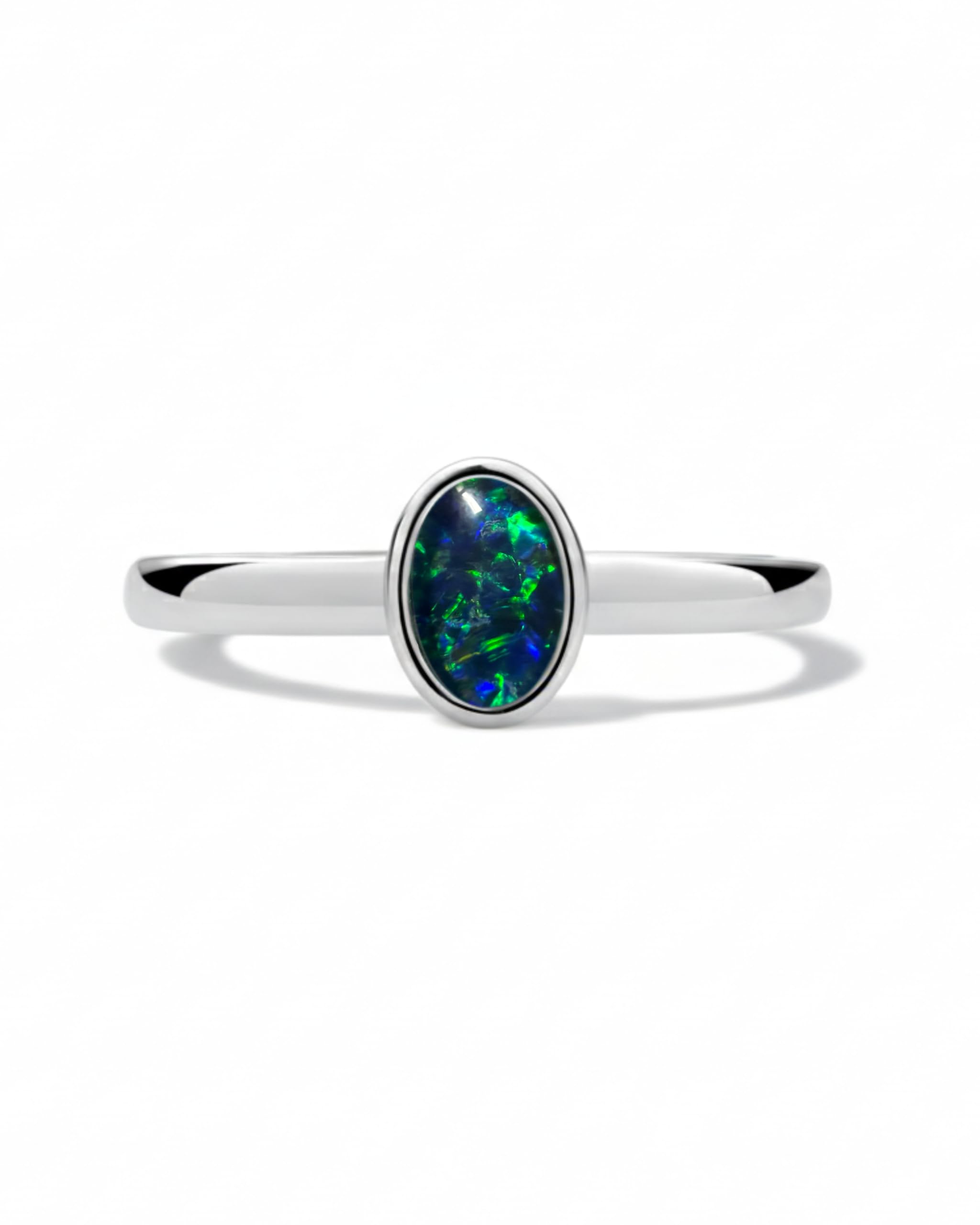 Damen Opal Ring Australischer Opal 925 Silber | Australischer Opal, 925 Sterling Silber, 18K Weißgoldbeschichtung, Verstellbare Kettenlänge