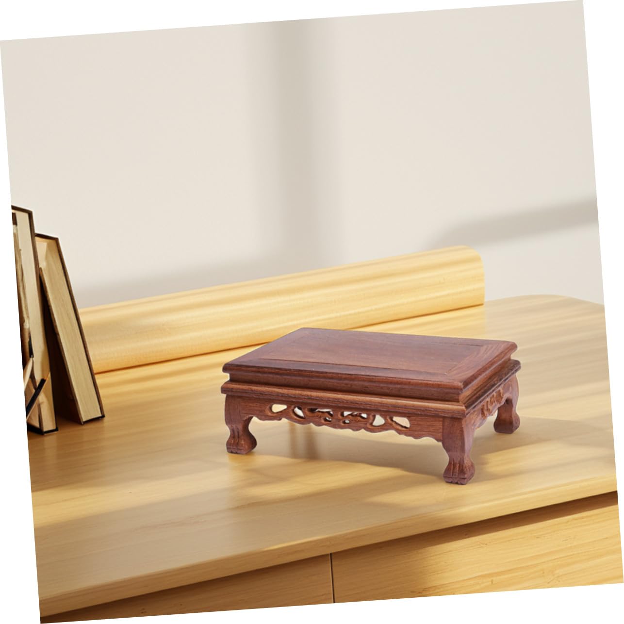 TOYANDONA Base de Estatua de Madera Rectangular Marrón, Pedestal Estable y Multifuncional Diseño Tallado para Jarrones y Decoración Habitación