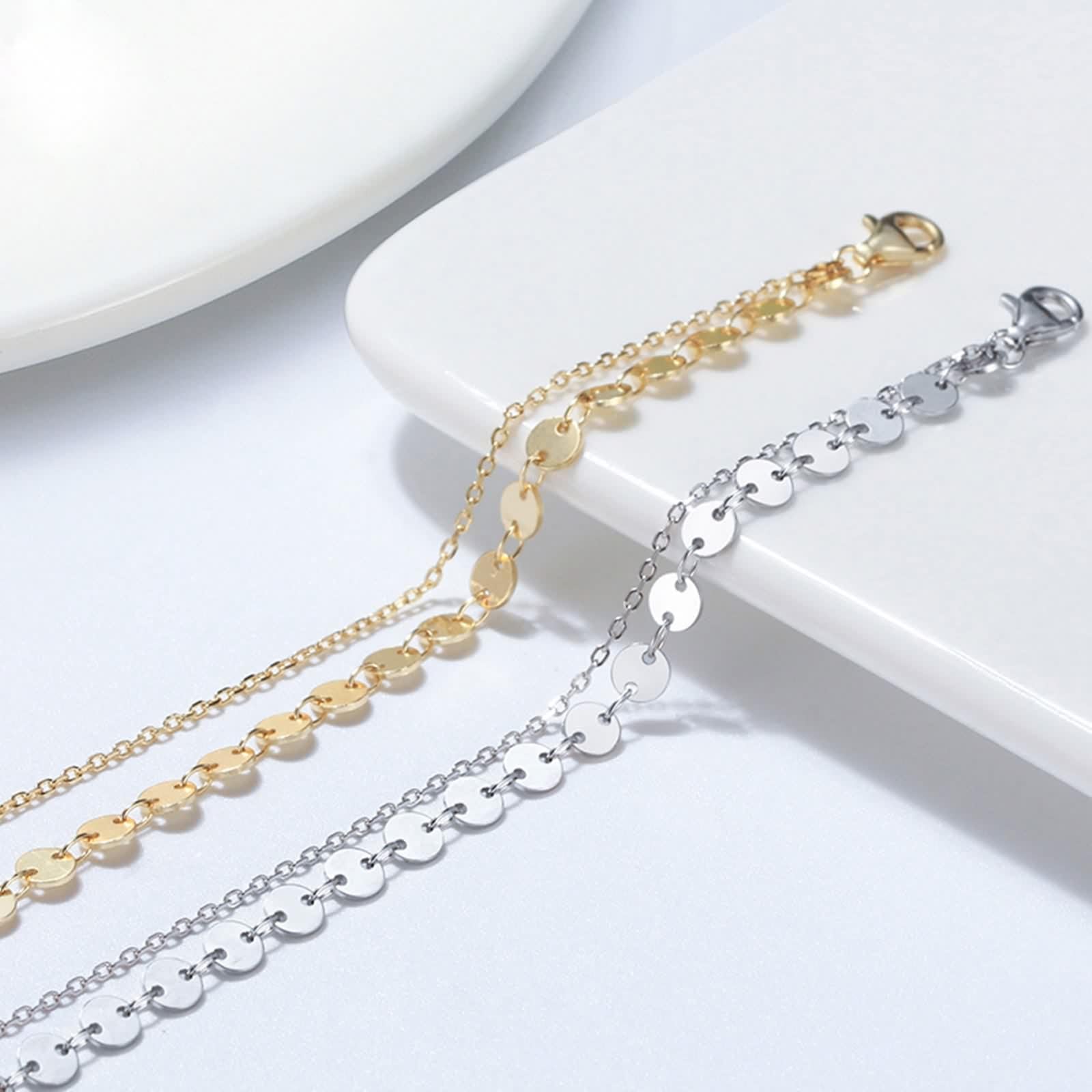 Cavigliera da donna, in argento 925, con paillettes, regolabile, argento/oro, per mamma