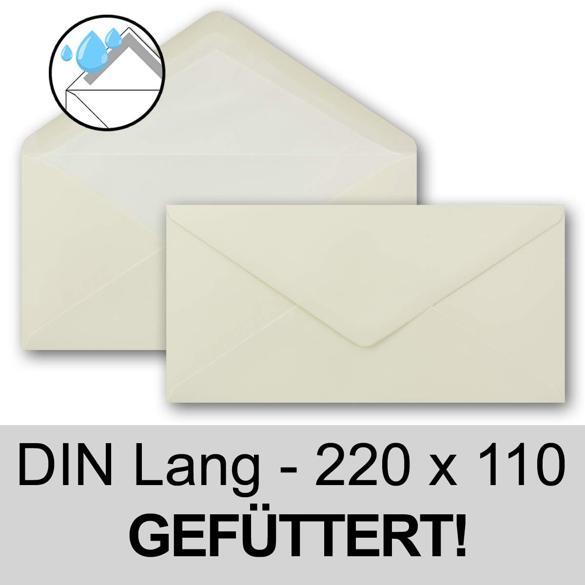 200 x buste DIN lunghe - bianco naturale con fodera in carta di seta bianca - 11 x 22 cm - 120 g/m² - ideali per inviti, biglietti di Natale, cartoline di auguri