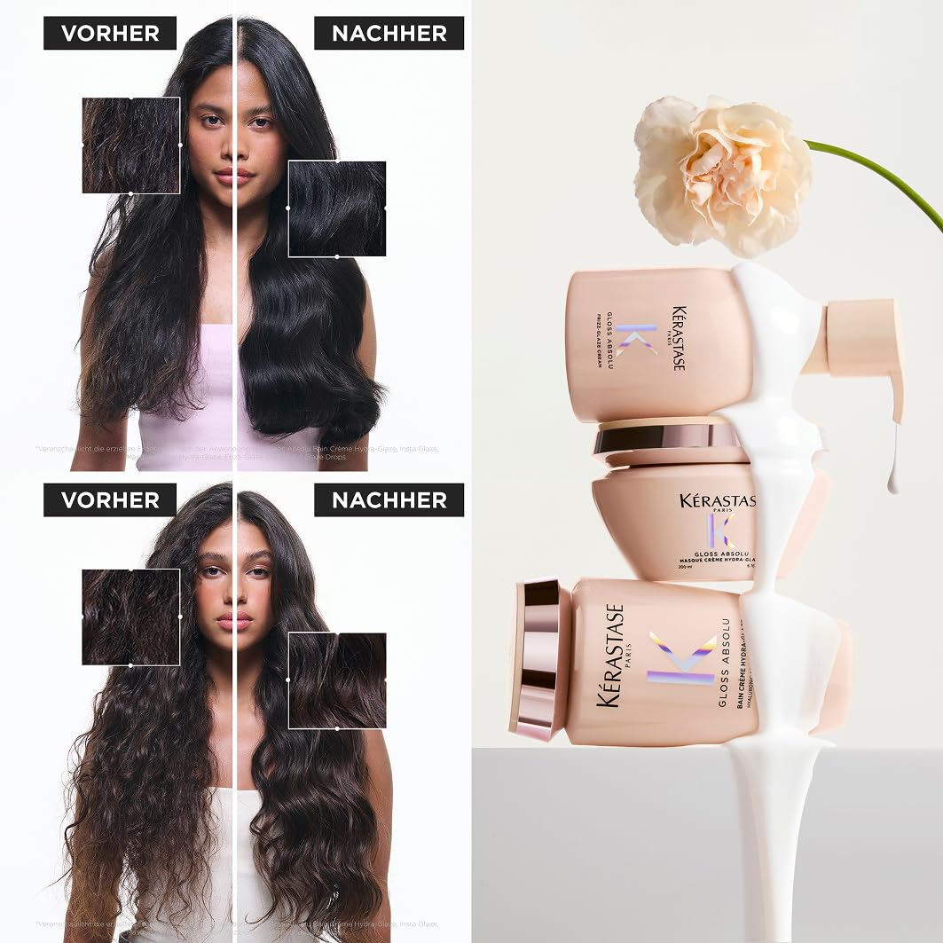 Kérastase Gloss Absolu Frizz-Glaze Cream, Leave-In Conditioner mit Hitzeschutz für die Haare, Anti-Frizz Styling & Curl Cream für Glanz & Geschmeidigkeit, Haarpflege für Damen, 240 ml