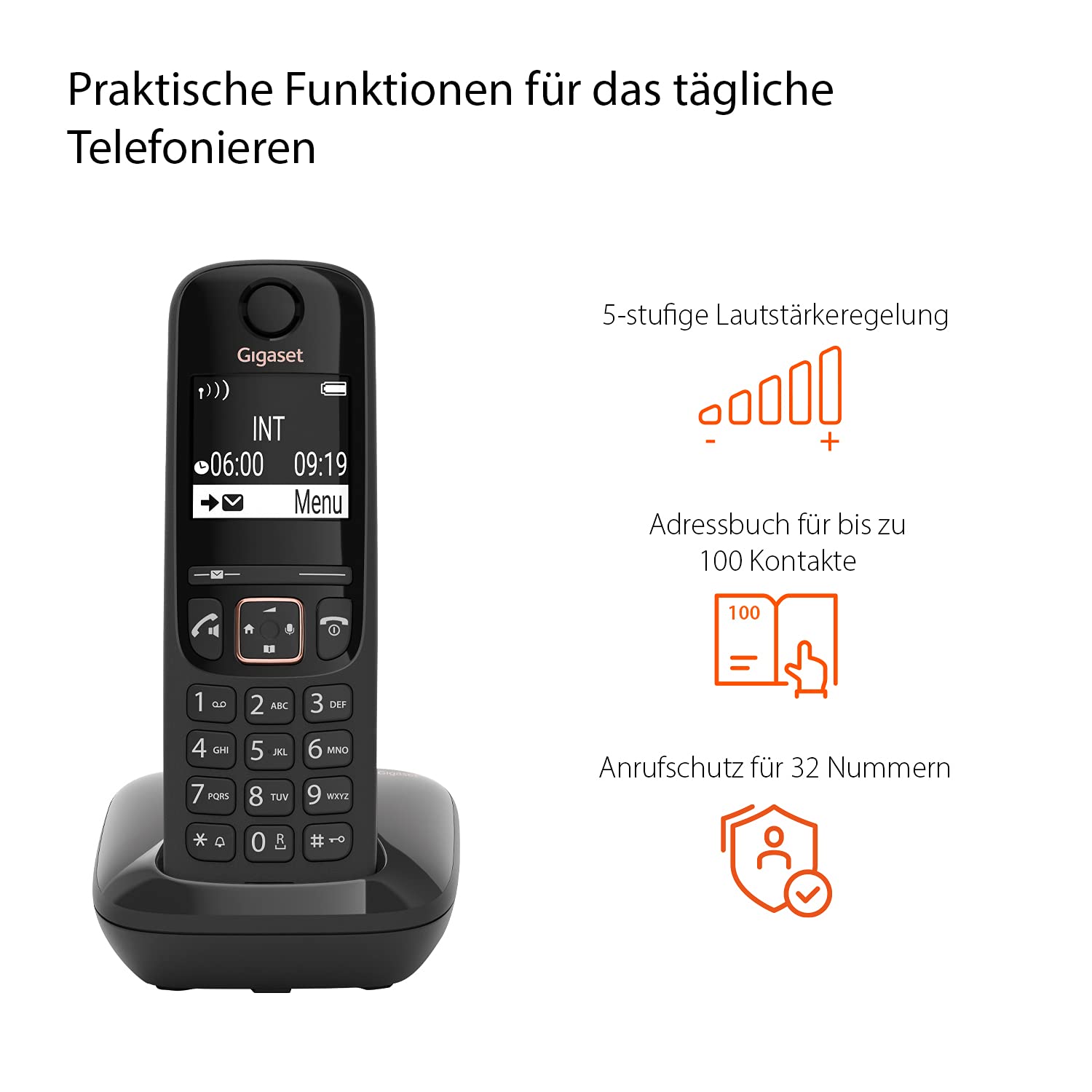 Gigaset As690 Telefon Stacjonarny, Czarny, 15,5 x 4,9 x 2,8 cm