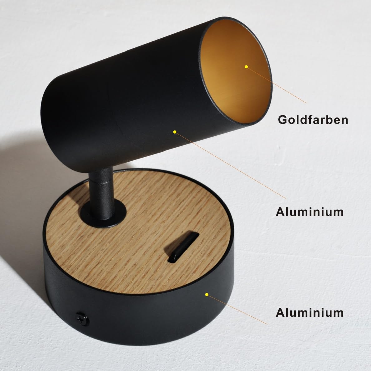 Schwarz Wandlampe mit Schalter,2 Pack Holz Wandleuchte Retro Wandspot aus Aluminium Lampenschirm Drehbar,Wandleuchte innen Kompakt Bett Schlafzimmer Wohnzimmer,GU10