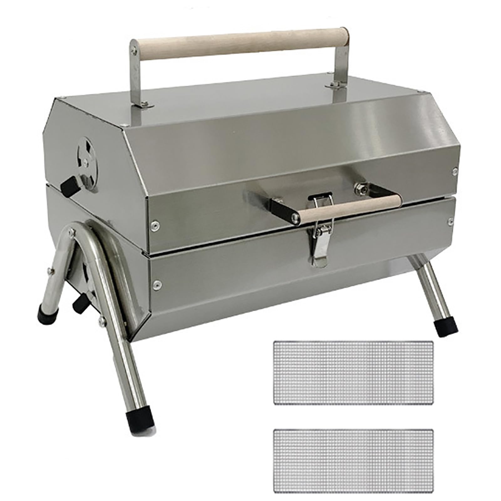 Gril portable double face pliant en acier inoxydable pour barbecue de 4 à 6 personnes